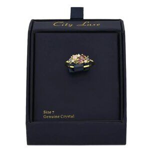 City Luxe Gold Tone Multi-Color Crystal Irregular Cluster Ring